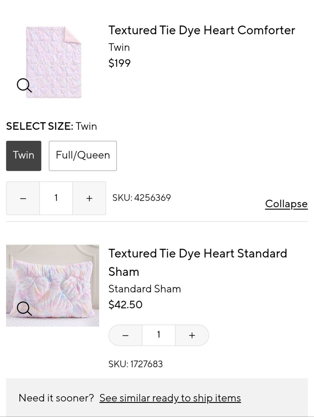 Pottery Barn Kids Textured Tie Dye Heart Comforter & Pillowcase - Pink & Pastel - Picture 7 of 7